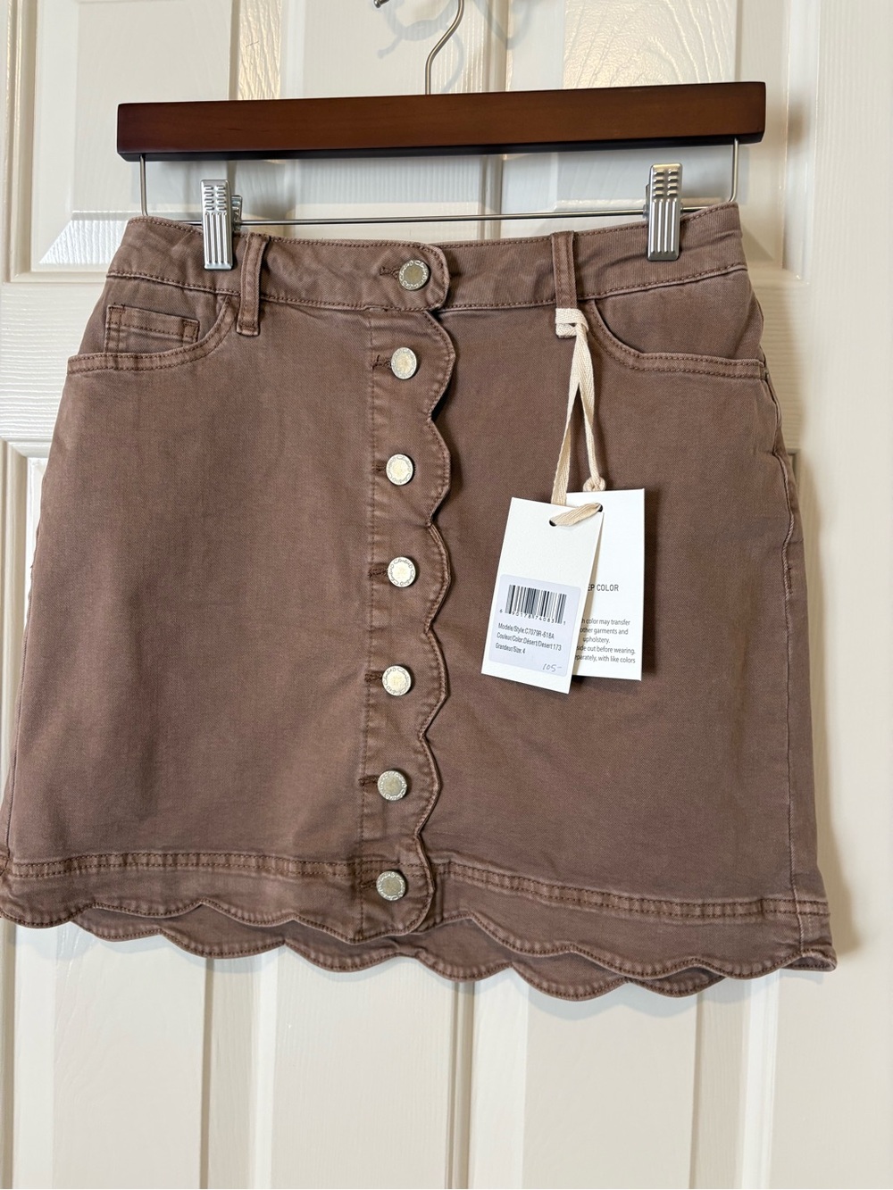 CHARLIE B Scalloped-Trim Button Front Skirt - Brown